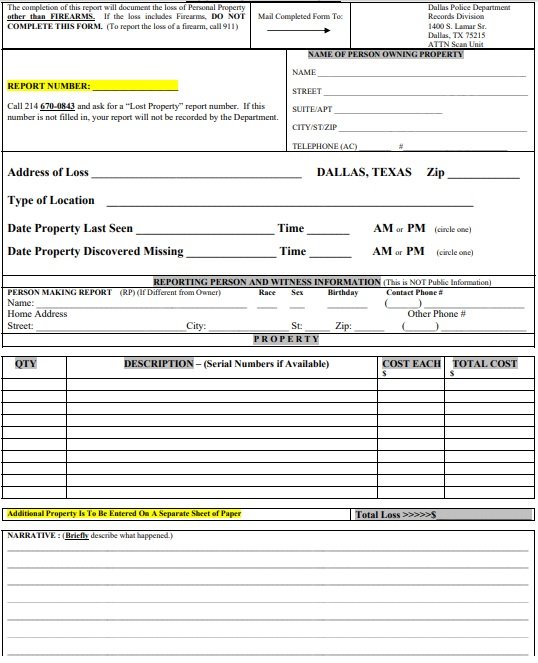 Police Report Template For Theft