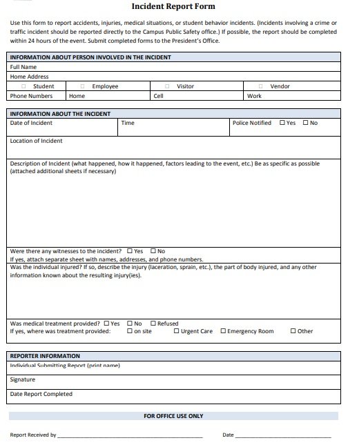 Printable Blank Police Report Template