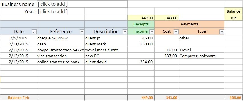 simple bookkeeping template for excel