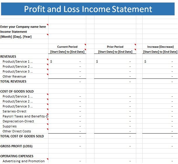 Restaurant Statement Template Excel