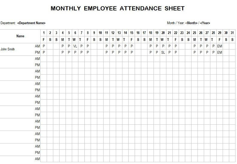 Employee Attendance Report Template Excel Tmp