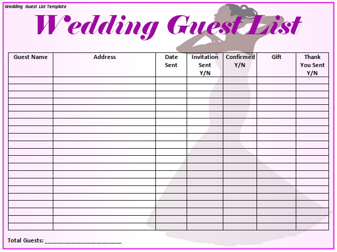 10  Printable Wedding Guest List Templates {100% FREE} Excel TMP