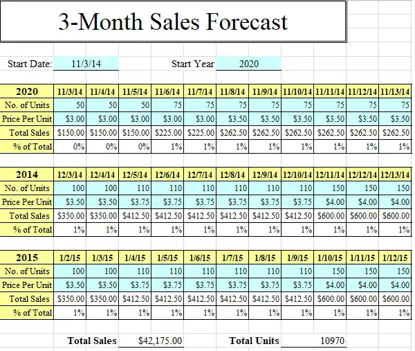 1 Year Sales Forecast Template