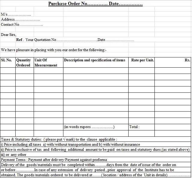 Purchase Order Template Excel Word Pdf Excel Tmp