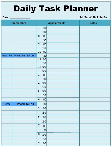 daily task planner template