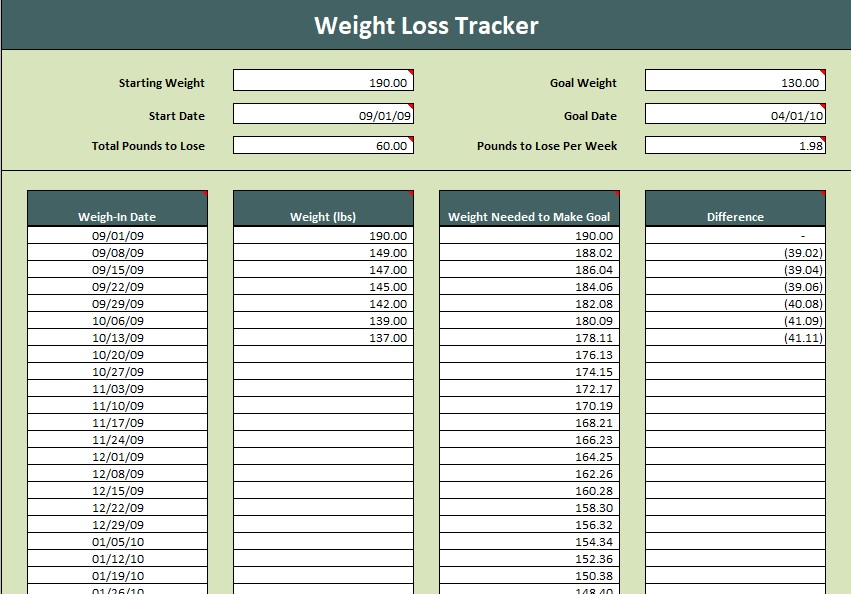 Excel Weight Loss Template 02 2022