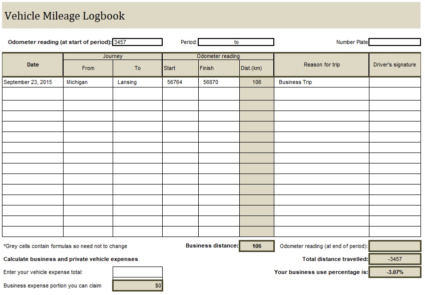 Vehicle Log Book Template (Word Excel PDF) Excel TMP
