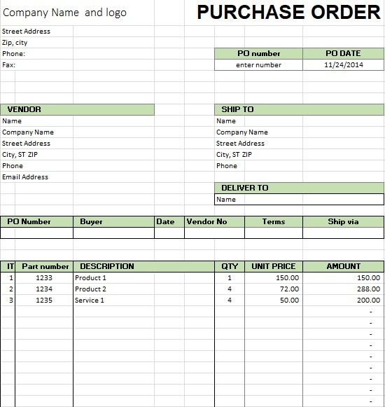 microsoft office purchase order