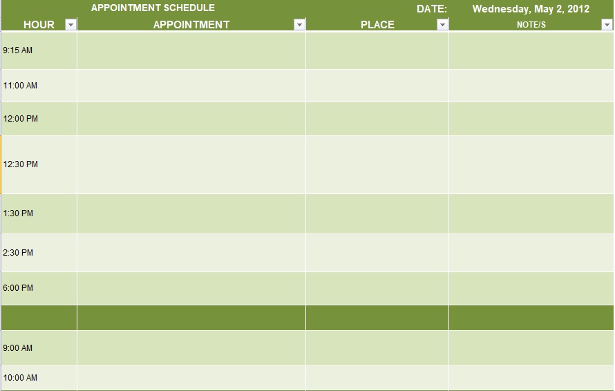 Appointment Template Excel