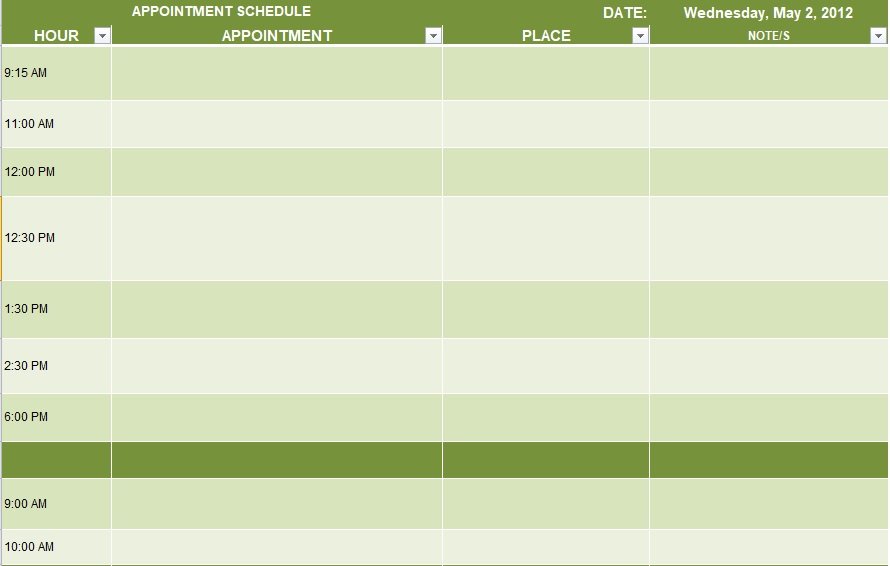 free printable daily appointment schedule template