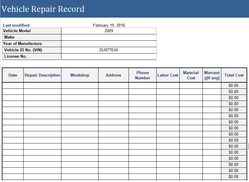 Vehicle Log Book Template (Word, Excel, PDF) - Excel TMP