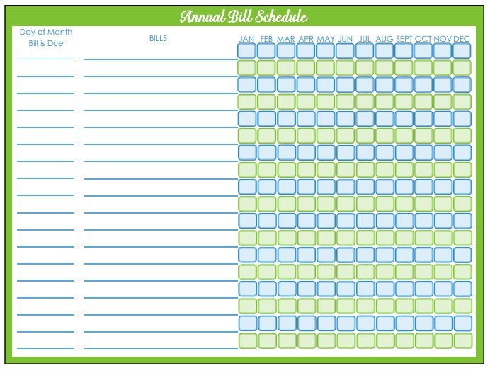 Annual Bill Schedule Free Printable Free Printable Templates