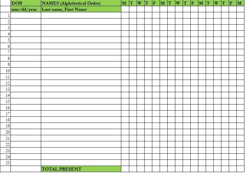 student attendance tracker excel template