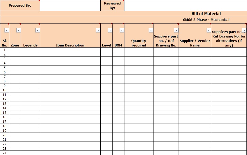 Bill OF Materials Template Free Excel TMP