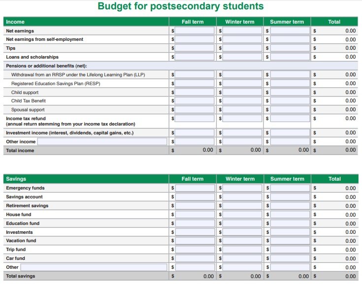 Budget Worksheet For College Students Excel TMP