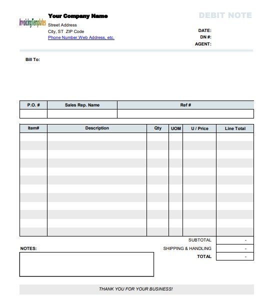 Debit Note Template (Excel, Word, PDF) - Excel TMP