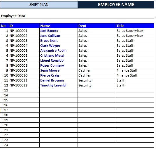 monthly employee shift schedule template excel