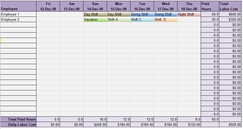 excel spreadsheet for scheduling employee shifts