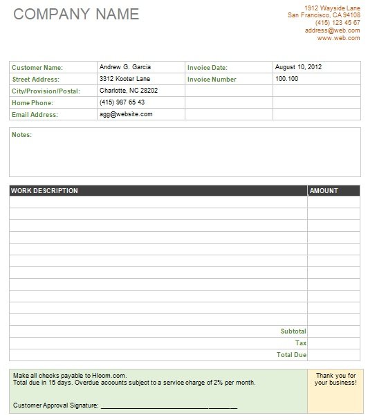 service invoice template excel word excel tmp