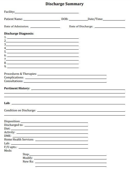 Printable Hospital Discharge Template 