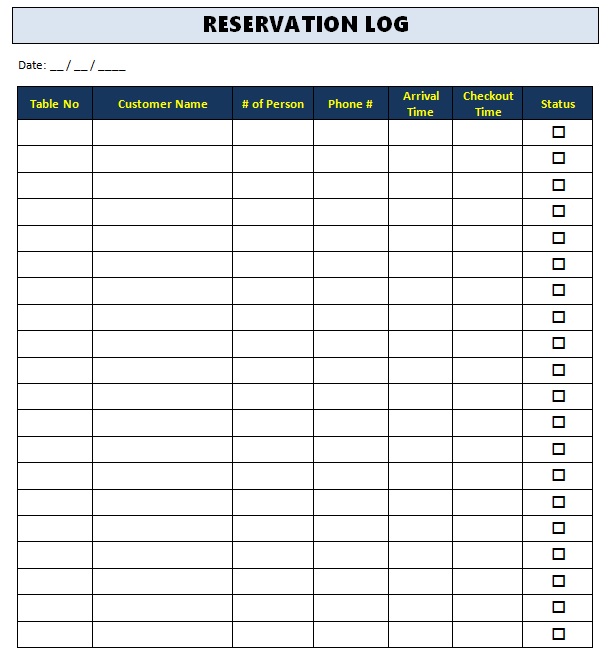 Sample of Hotel Reservation Template Excel TMP