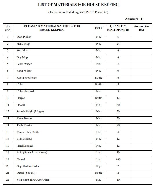 Professional Material List Template