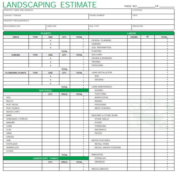 Landscaping Budget Template Free Download Excel TMP