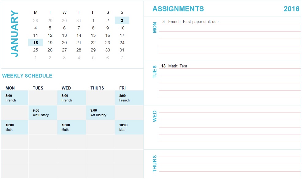 student assignment planner excel