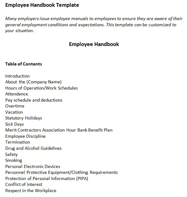 Free Employee Handbook Template (Word, PDF) - Excel TMP