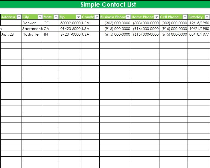 Free Address Book Template (Excel, Word, PDF) Excel TMP