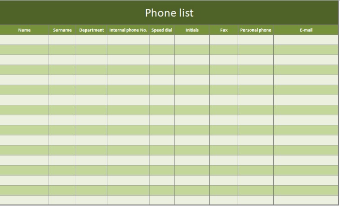excel address directory template