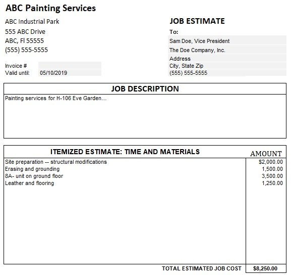 Interior Painting Estimate Template