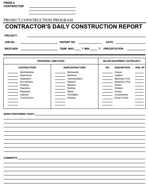 Free Daily Construction Report Template (Excel, Word, PDF) - Excel TMP