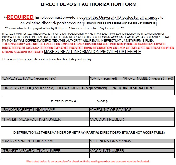free printable direct deposit form template word excel tmp