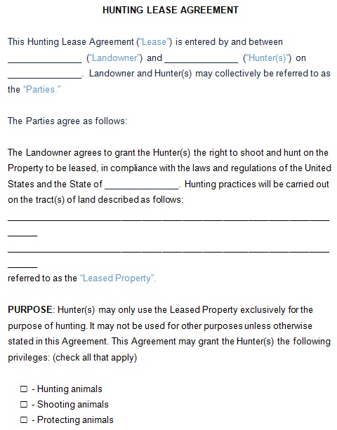 hunting lease agreement template