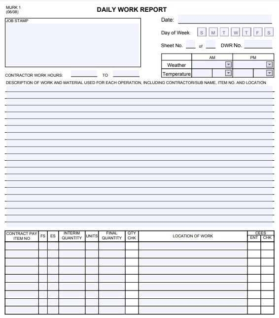 Construction Project Daily Report Template