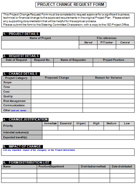 project change request form template