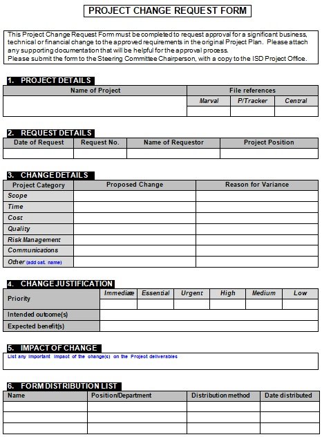 Project Change Request Template Excel Word Excel TMP