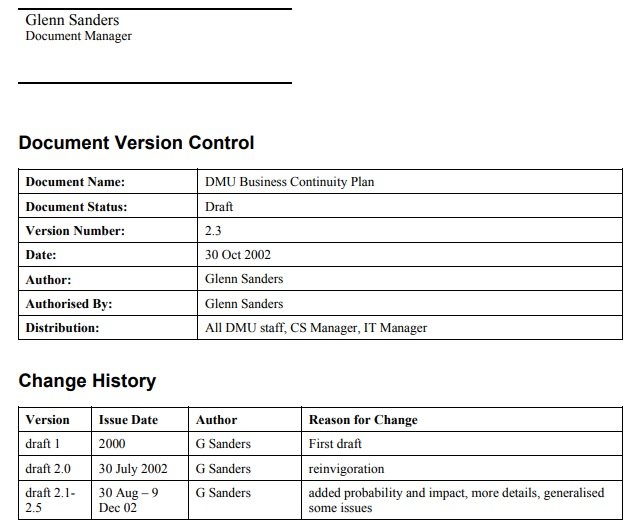 Business Continuity Plan Template (Excel, Word, PDF) Excel TMP