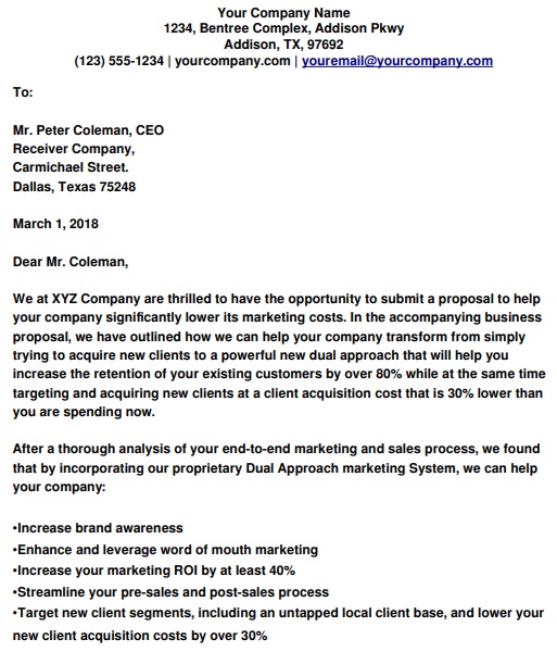 Business Proposal Cover Letter (Word, PDF) - Excel TMP
