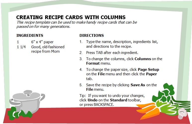 cookbook recipe cards template