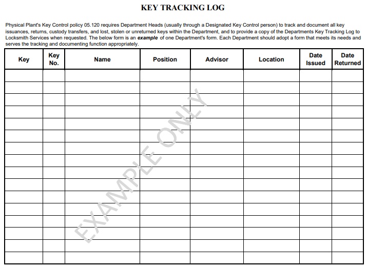 key tracking log template