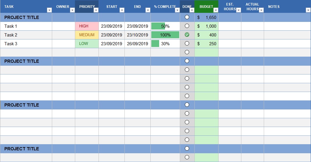 free excel template project time management