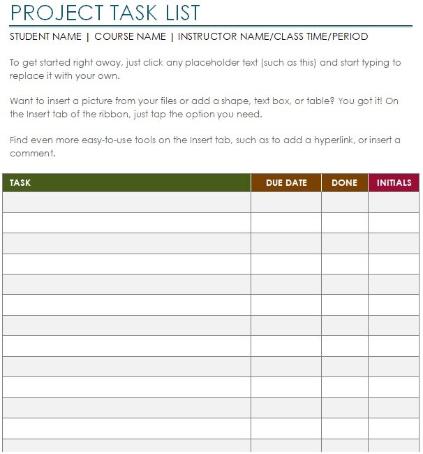 task checklist template