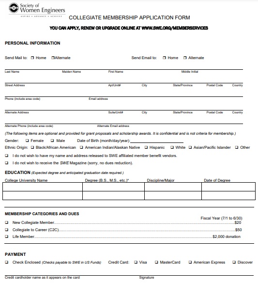 collegiate membership application form