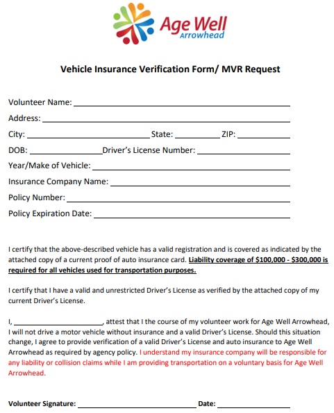 free vehicle insurance verification form