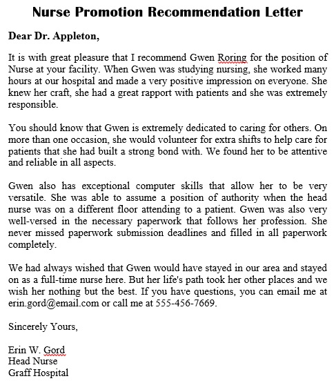 application letter for promotion in nursing