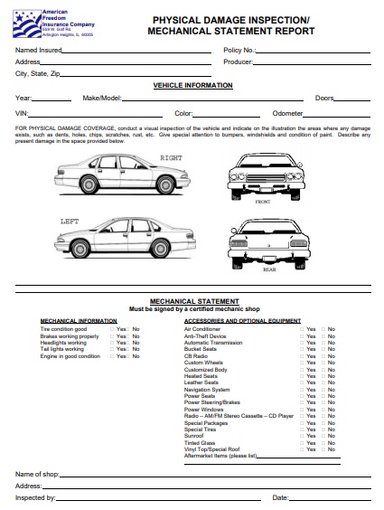 vehicle damage inspection form