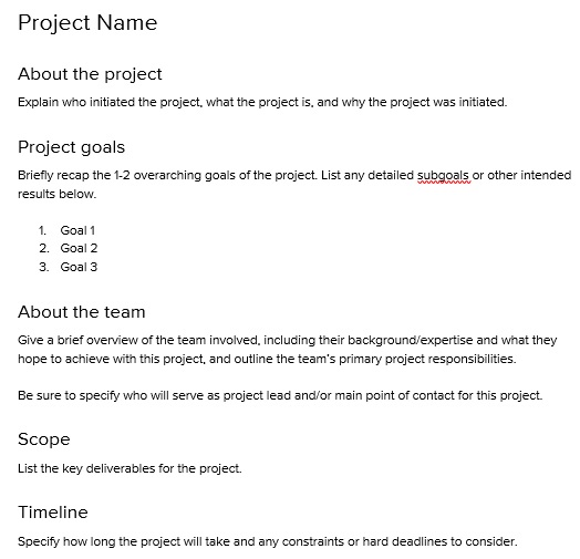printable project brief template