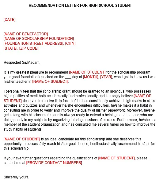 student resume for recommendation letter